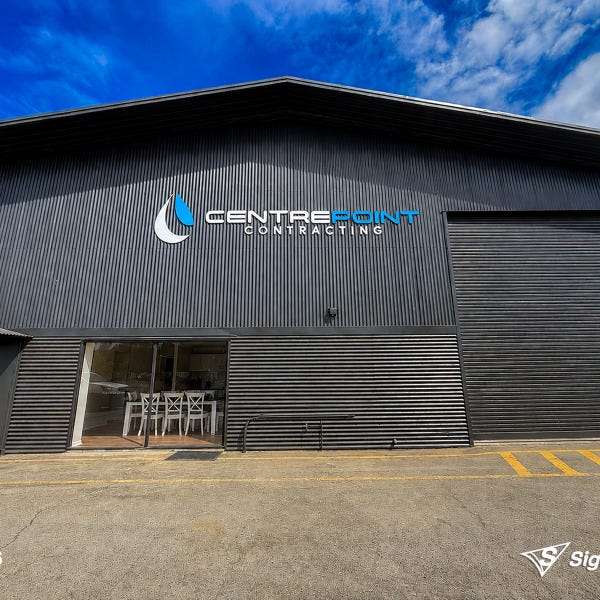 3D acrylic letters and logo with premium 2Pac sprayed finish created and installed by Signarama Springwood for Centrepoint Contracting