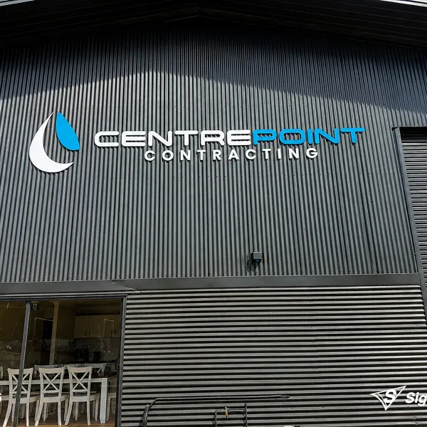 3D acrylic letters and logo with premium 2Pac sprayed finish created and installed by Signarama Springwood for Centrepoint Contracting