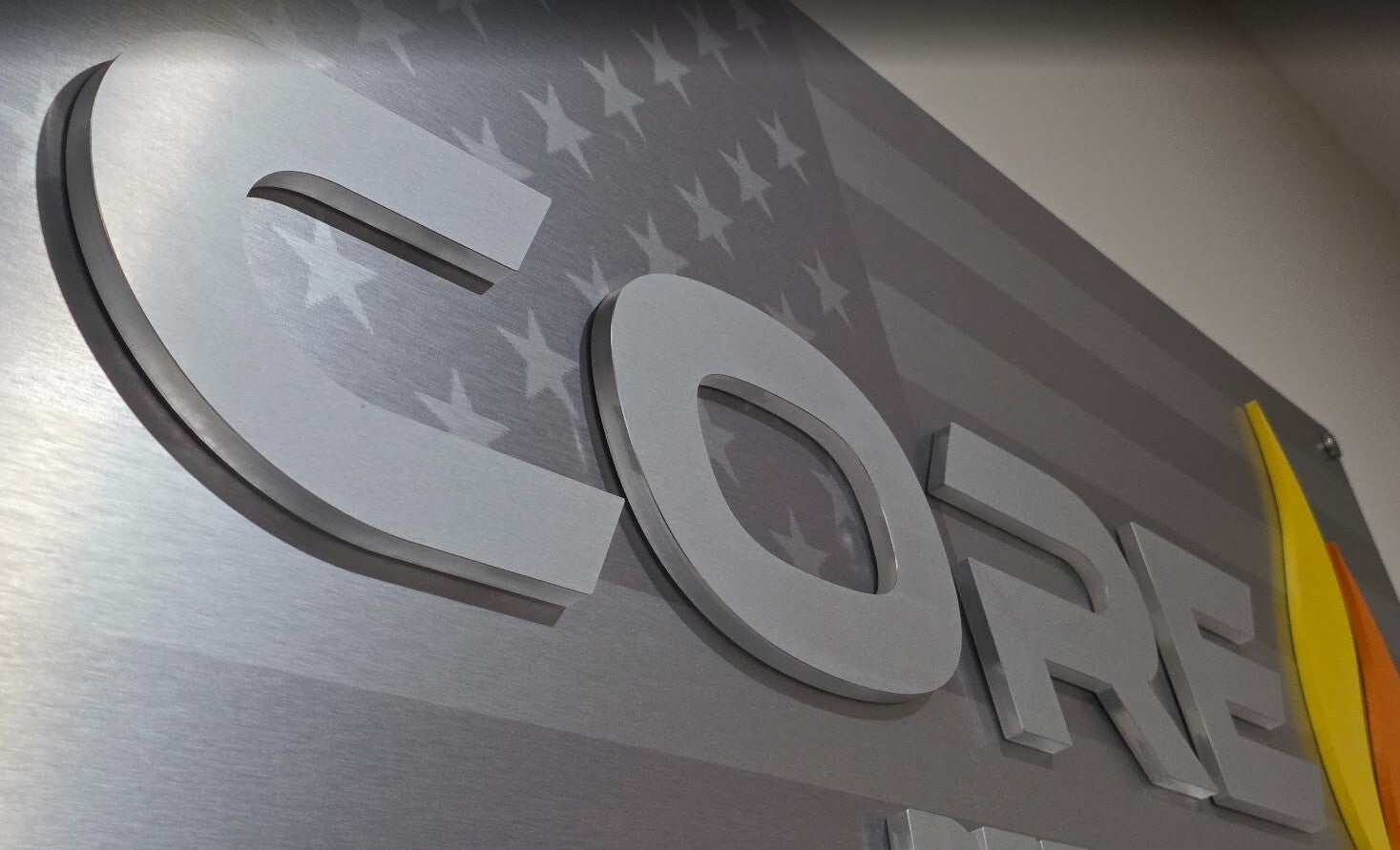 Premium Brushed Metal Lobby Sign for Core Refractory Systems | Custom Corporate Signage in Houston