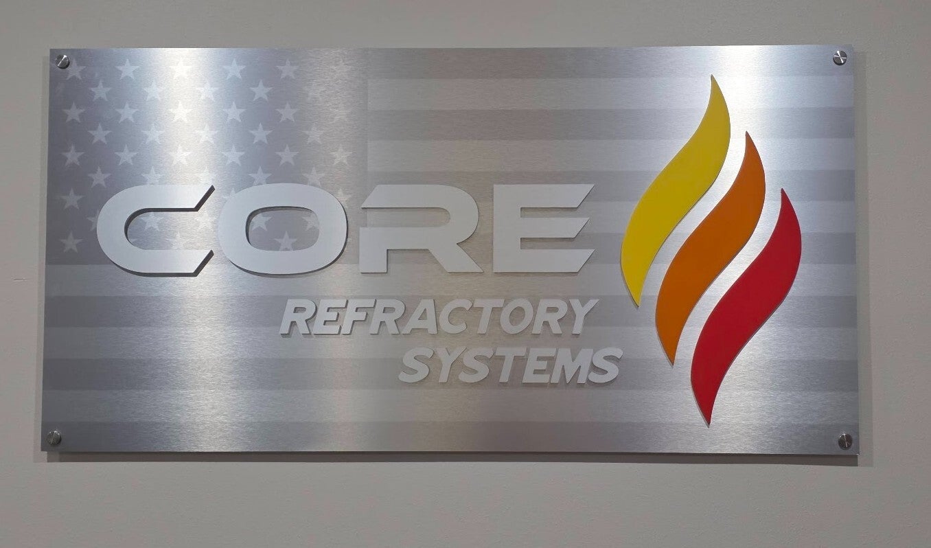 Premium Brushed Metal Lobby Sign for Core Refractory Systems | Custom Corporate Signage in Houston