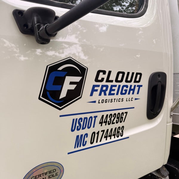 Custom USDOT lettering and logo installation for Cloud Freight Logistics LLC produced and installed by Signarama North Fort Worth / Keller