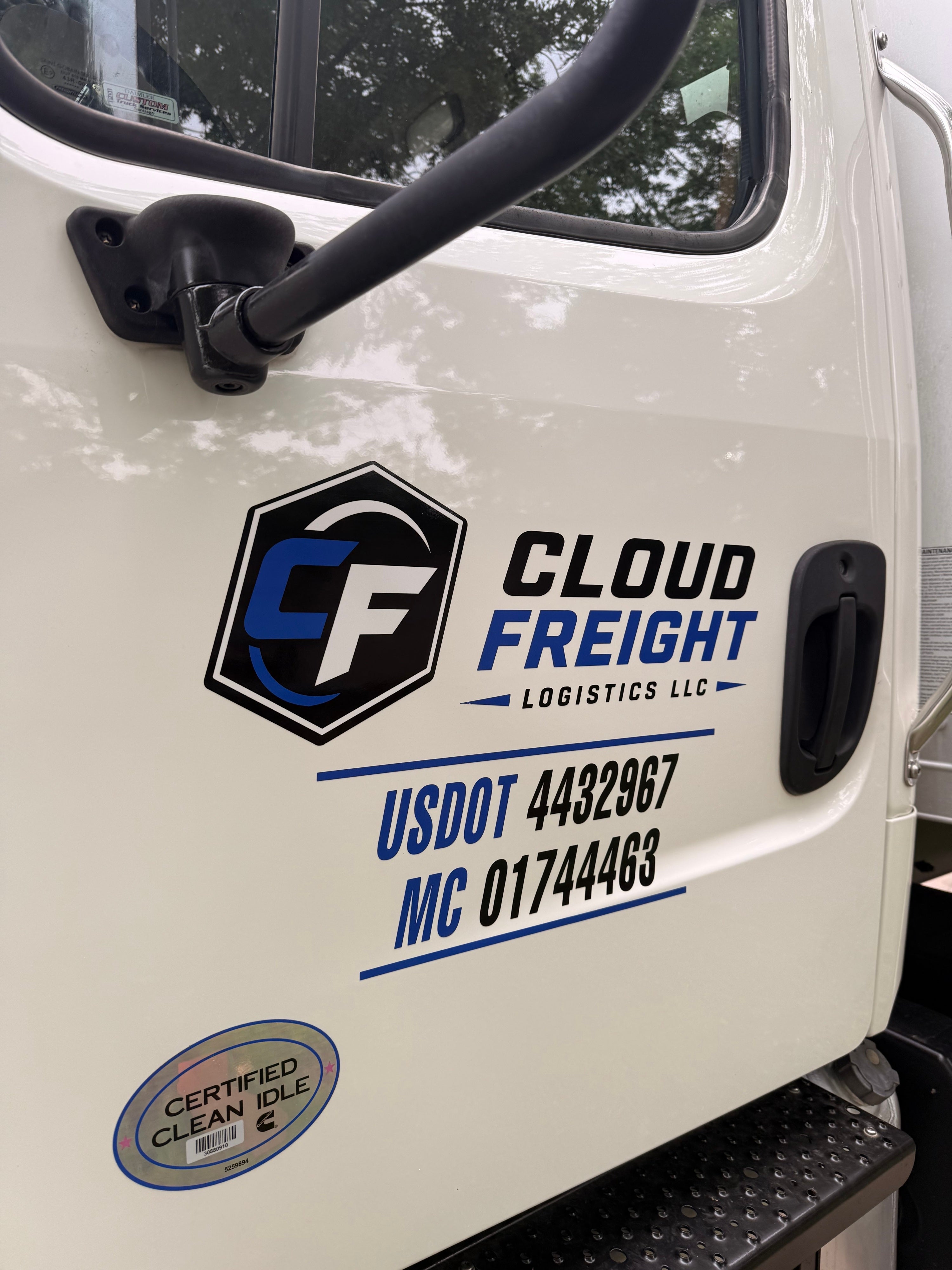 Custom USDOT lettering and logo installation for Cloud Freight Logistics LLC produced and installed by Signarama North Fort Worth / Keller