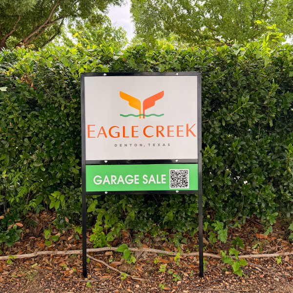 Eagle Creek real estate signs designed to promote their community garage sale event made by Signarama North Fort Worth / Keller