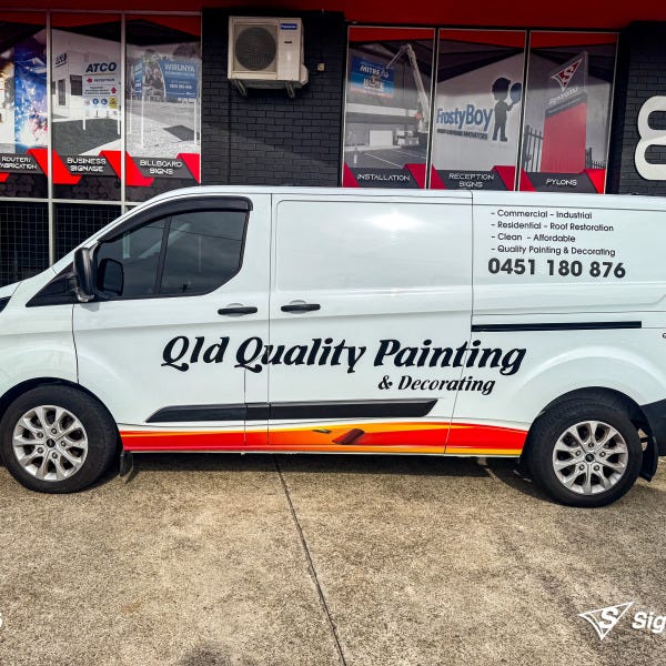 Custom van graphics designed and installed by Signarama Springwood for QLD Quality Painting & Decorating featuring professional mobile business branding