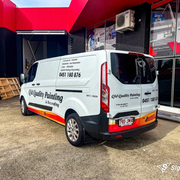 Custom van graphics designed and installed by Signarama Springwood for QLD Quality Painting & Decorating featuring professional mobile business branding