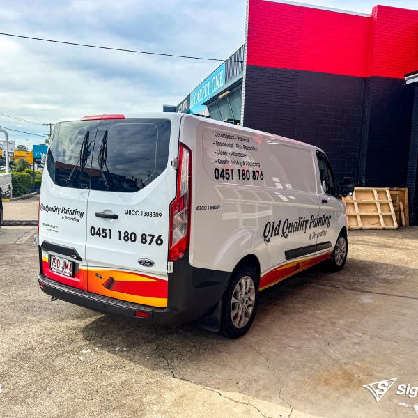 Custom van graphics designed and installed by Signarama Springwood for QLD Quality Painting & Decorating featuring professional mobile business branding