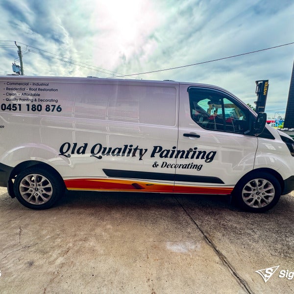 Custom van graphics designed and installed by Signarama Springwood for QLD Quality Painting & Decorating featuring professional mobile business branding