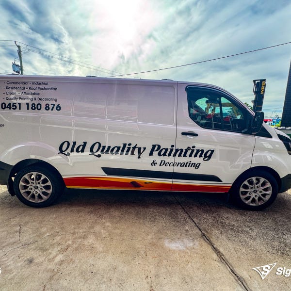 Custom van graphics designed and installed by Signarama Springwood for QLD Quality Painting & Decorating featuring professional mobile business branding