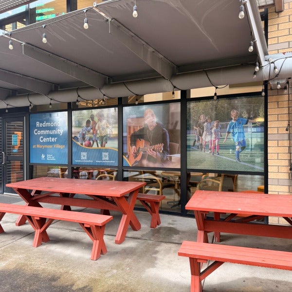 Perforated Vinyl Window Graphics for Community Centers: One-Way Vision Branding at the Redmond Marymoor Community Center