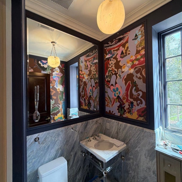 Luxury Powder Room Remodel | Custom Printed Wallpaper Installation