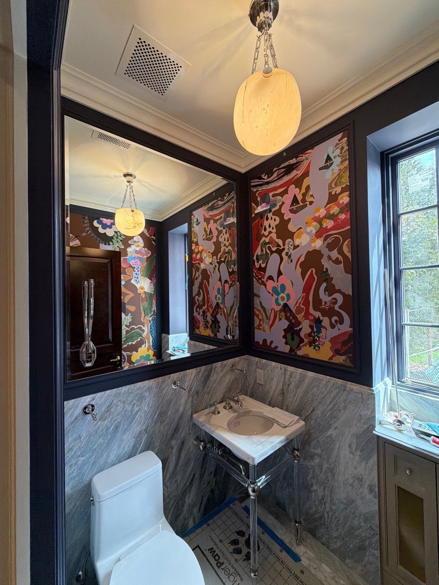 Luxury Powder Room Remodel | Custom Printed Wallpaper Installation