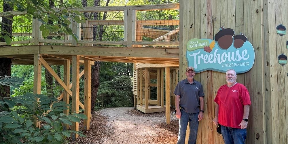 large custom wooden sign for The Treehouse at Wesselman Woods.
