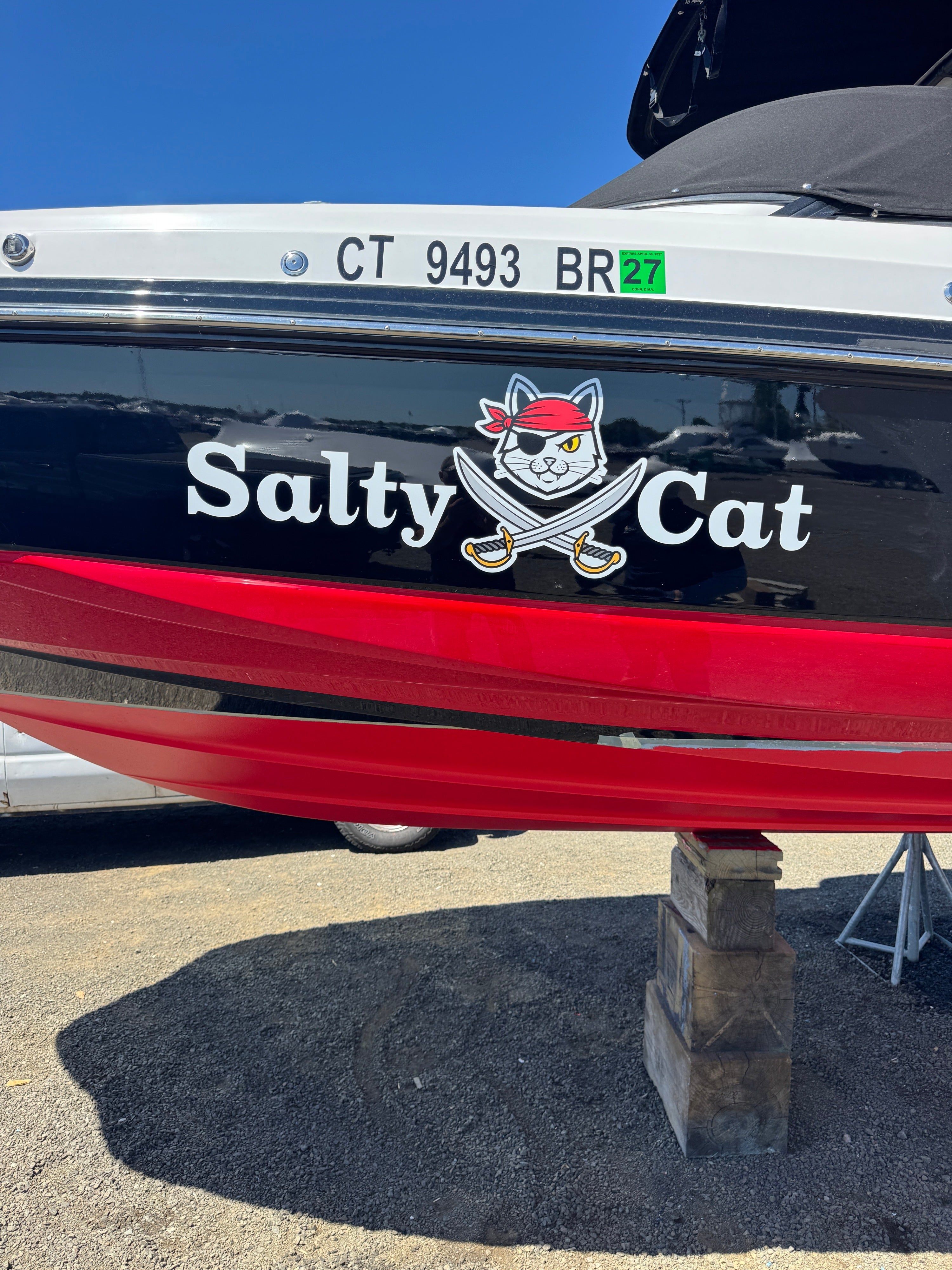 Custom Boat Name Decals & Marine Graphics – Salty Cat Boat Lettering in Connecticut