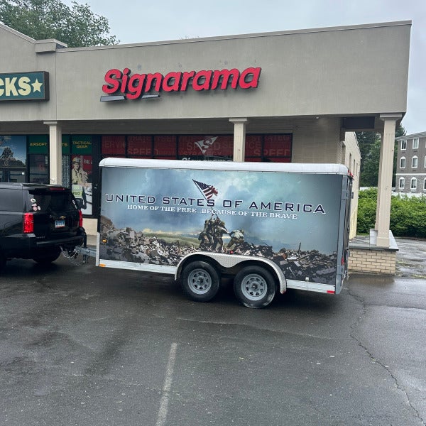 Custom Patriotic Full Trailer Wrap Installation in Connecticut