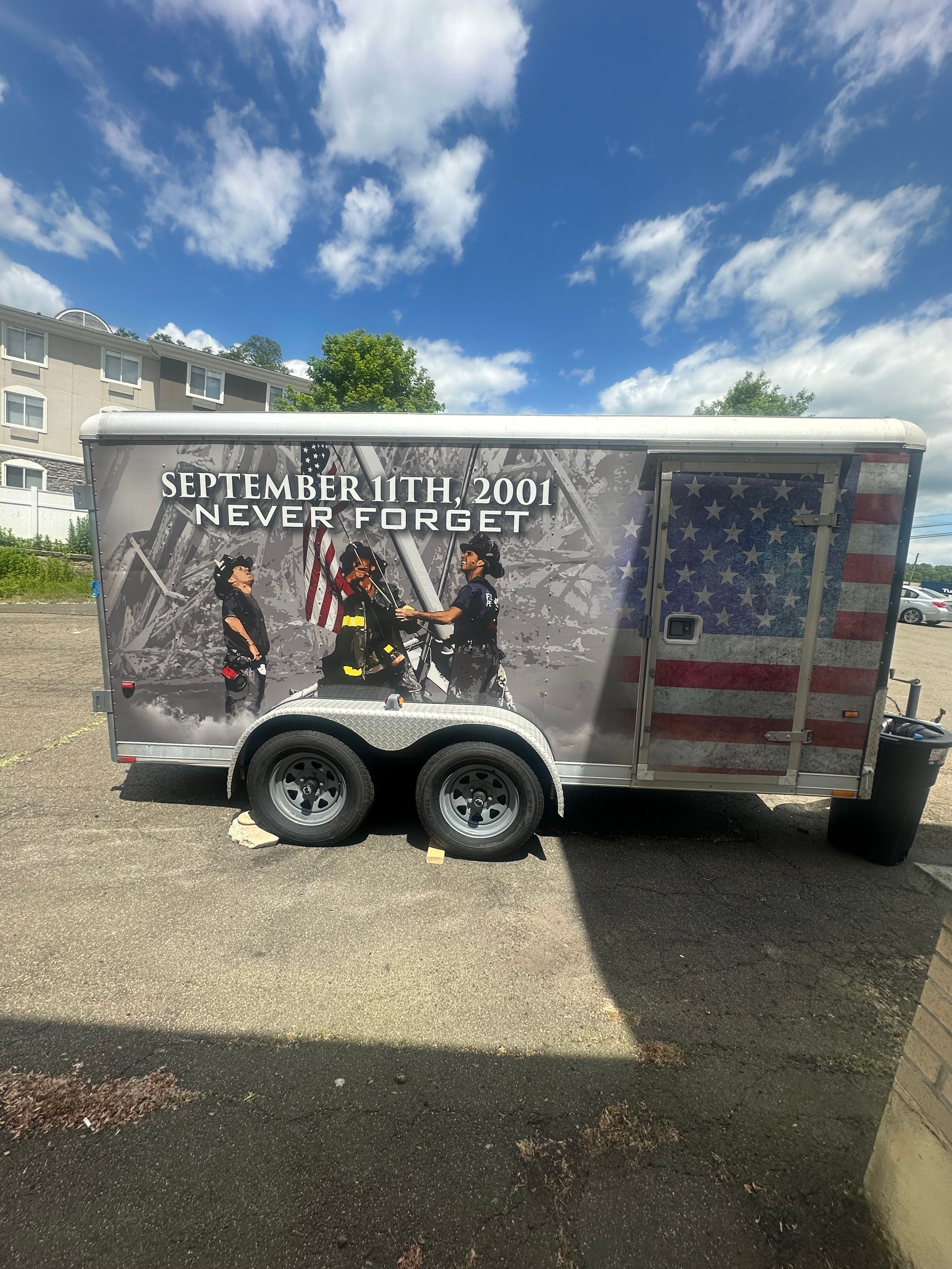 Custom Patriotic Full Trailer Wrap Installation in Connecticut