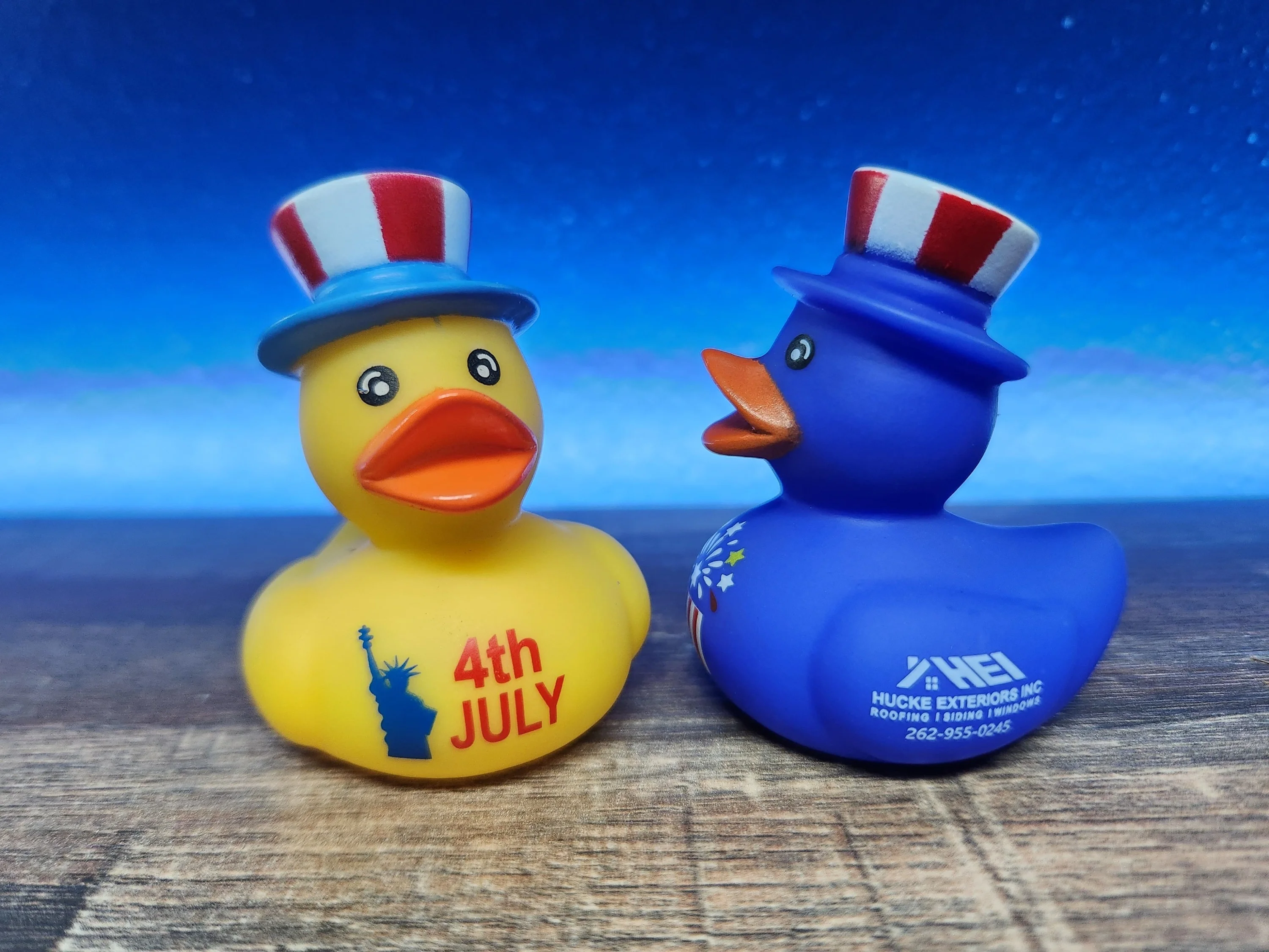 Custom Patriotic Rubber Ducks for Hucke Exteriors Inc.