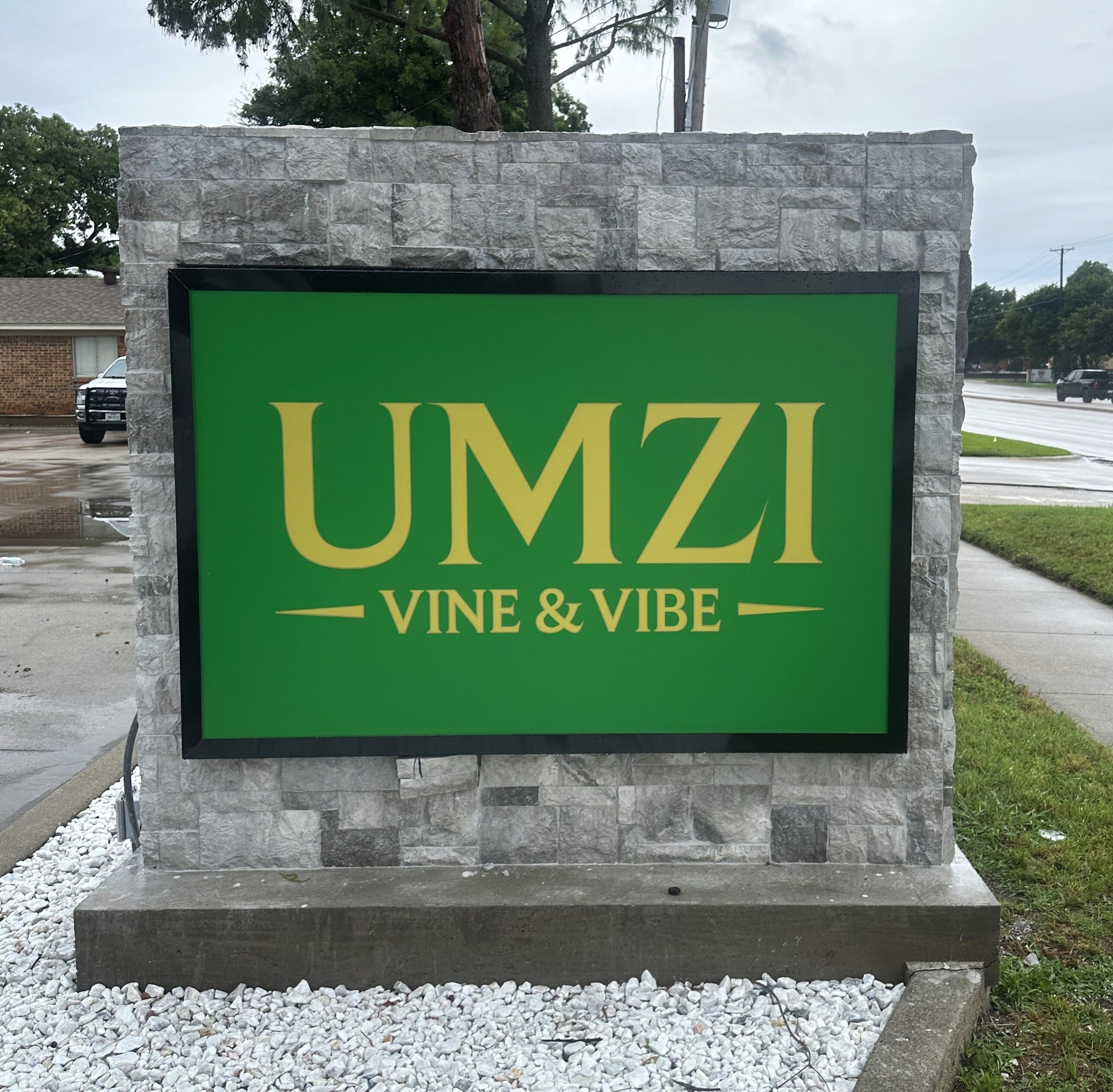 UMZI Vine & Vibe Monument Sign done by Signarama North Fort Worth/Keller