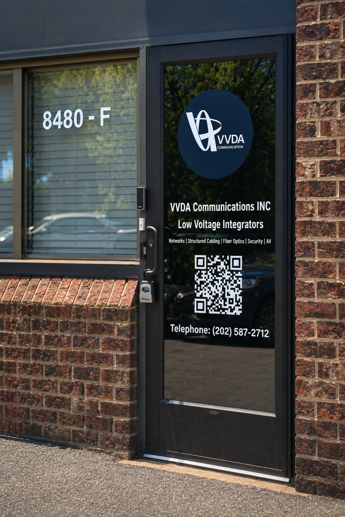 Custom Vinyl Door Graphics Installation for VVDA Communications | Washington DC Metro Area