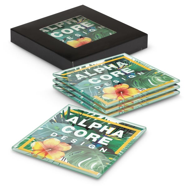 Custom Venice Glass Coaster - Set of 4 - Square - Full Colour