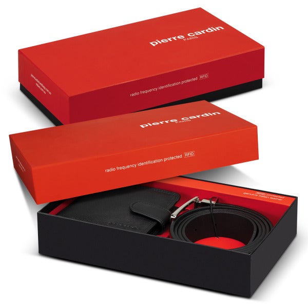 Custom Pierre Cardin Leather Wallet and Belt Gift Set