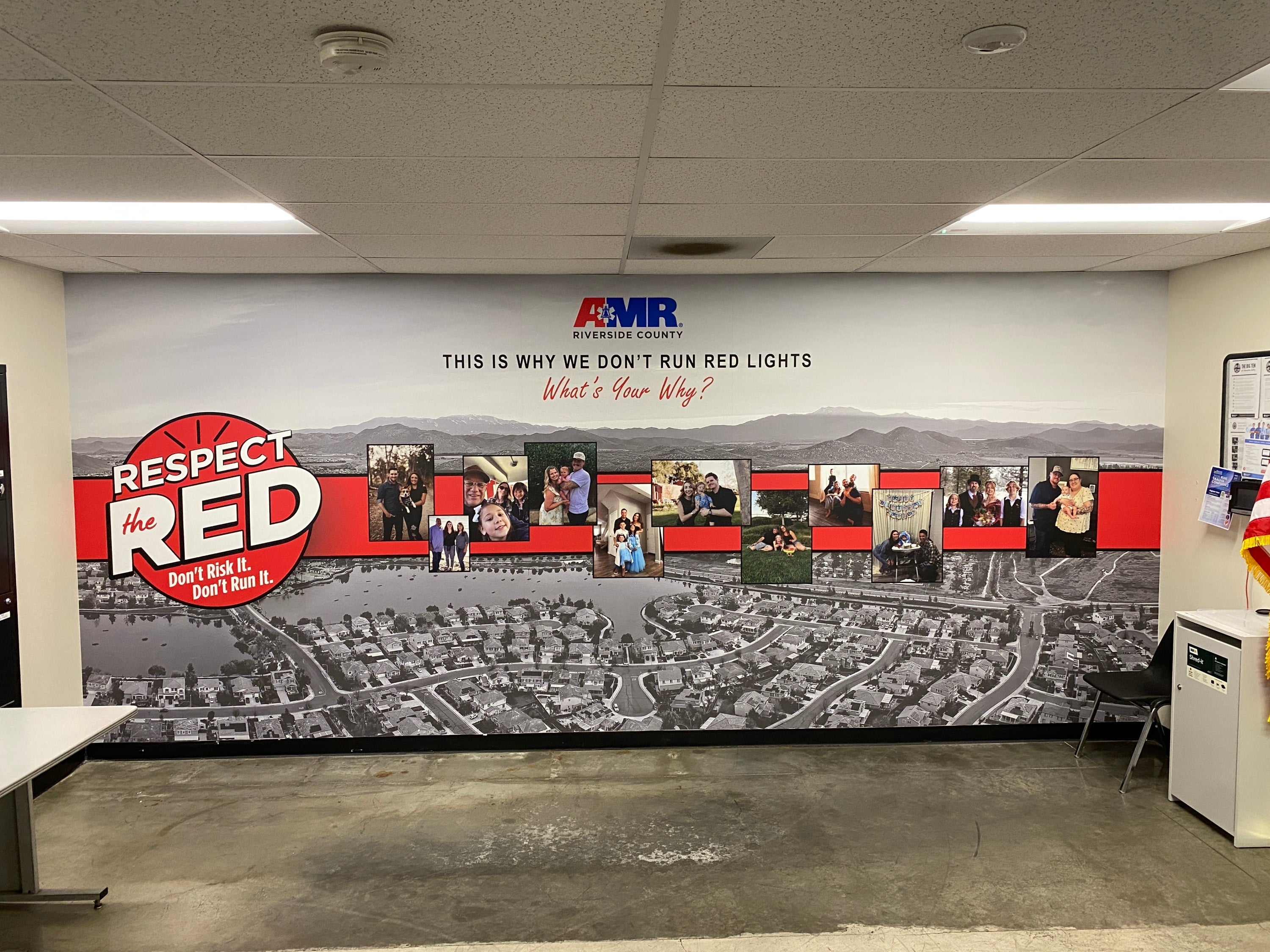 Custom Wall Mural for AMR’s “Respect the Red” Campaign in Menifee, CA
