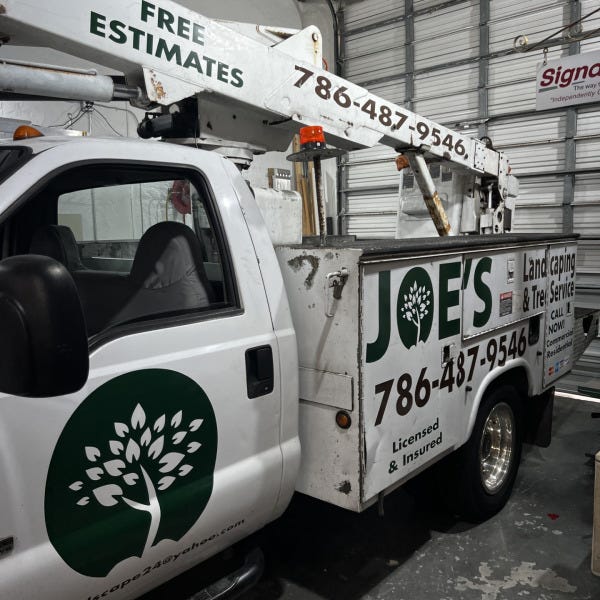 joes landscaping bucket truck decal