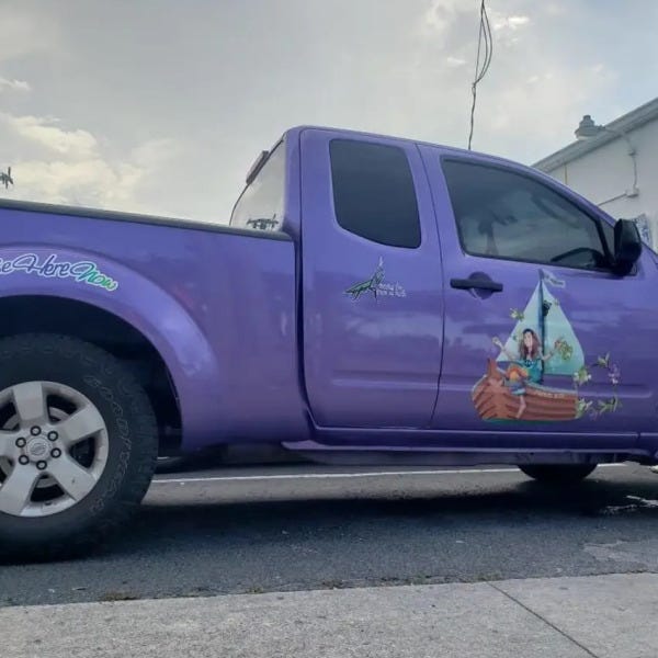 be here now purple truck graphics