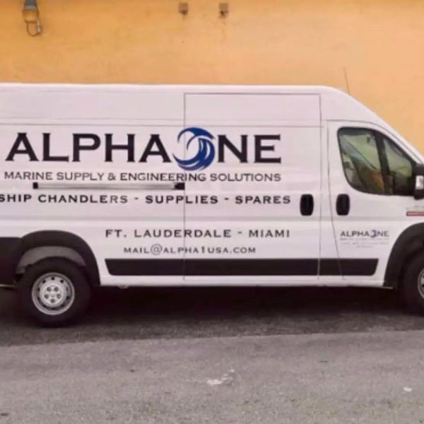 alpha one marine supply van graphics