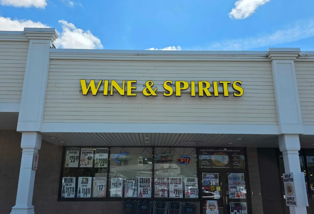 Wine & Spirits storefront sign