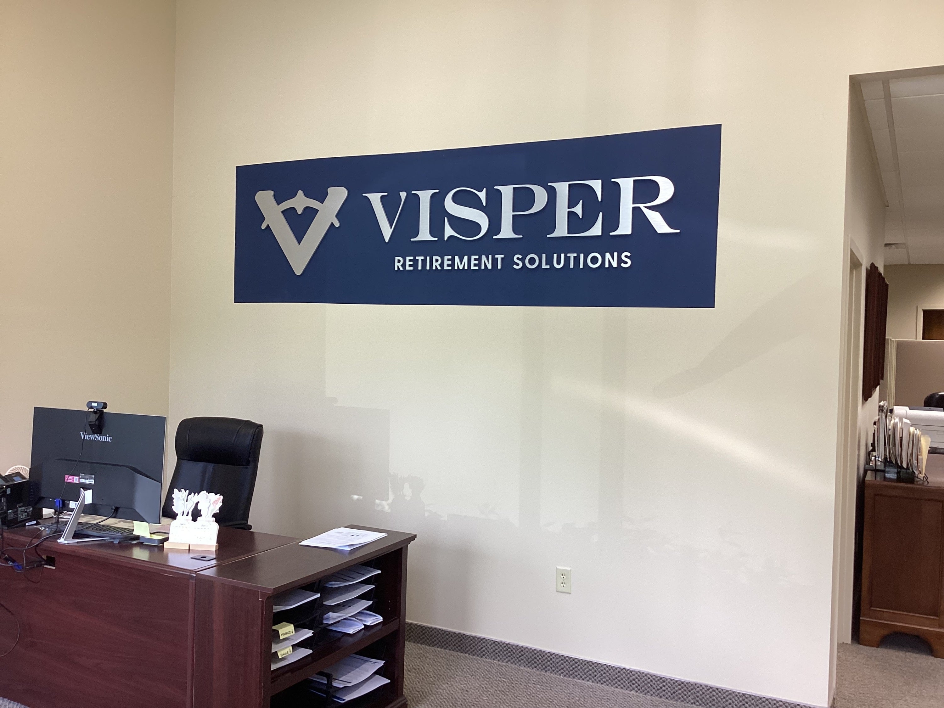 Dimensional Logo Reception Sign - Visper Retirement Solutions (Worcester, MA and Waltham, MA)