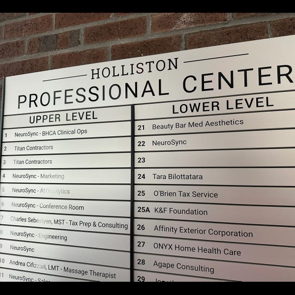 Holliston Professional Center building lobby directory