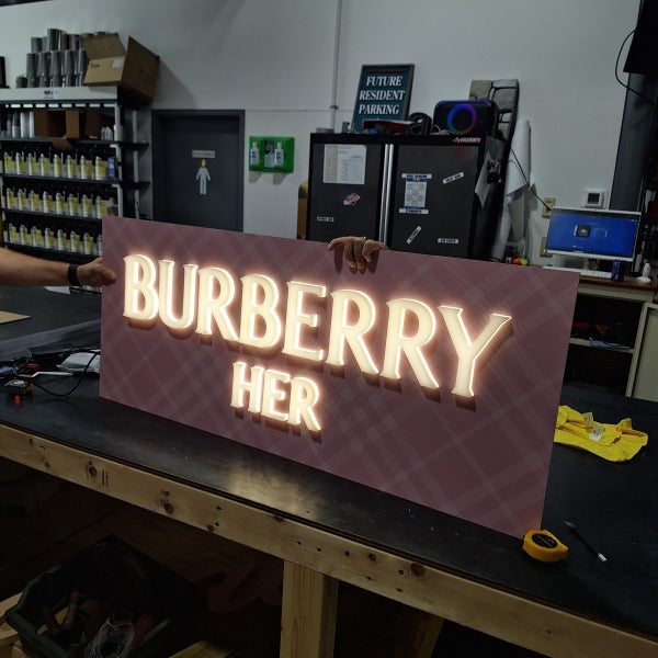 Custom Illuminated Burberry HER Display Fabricated Locally