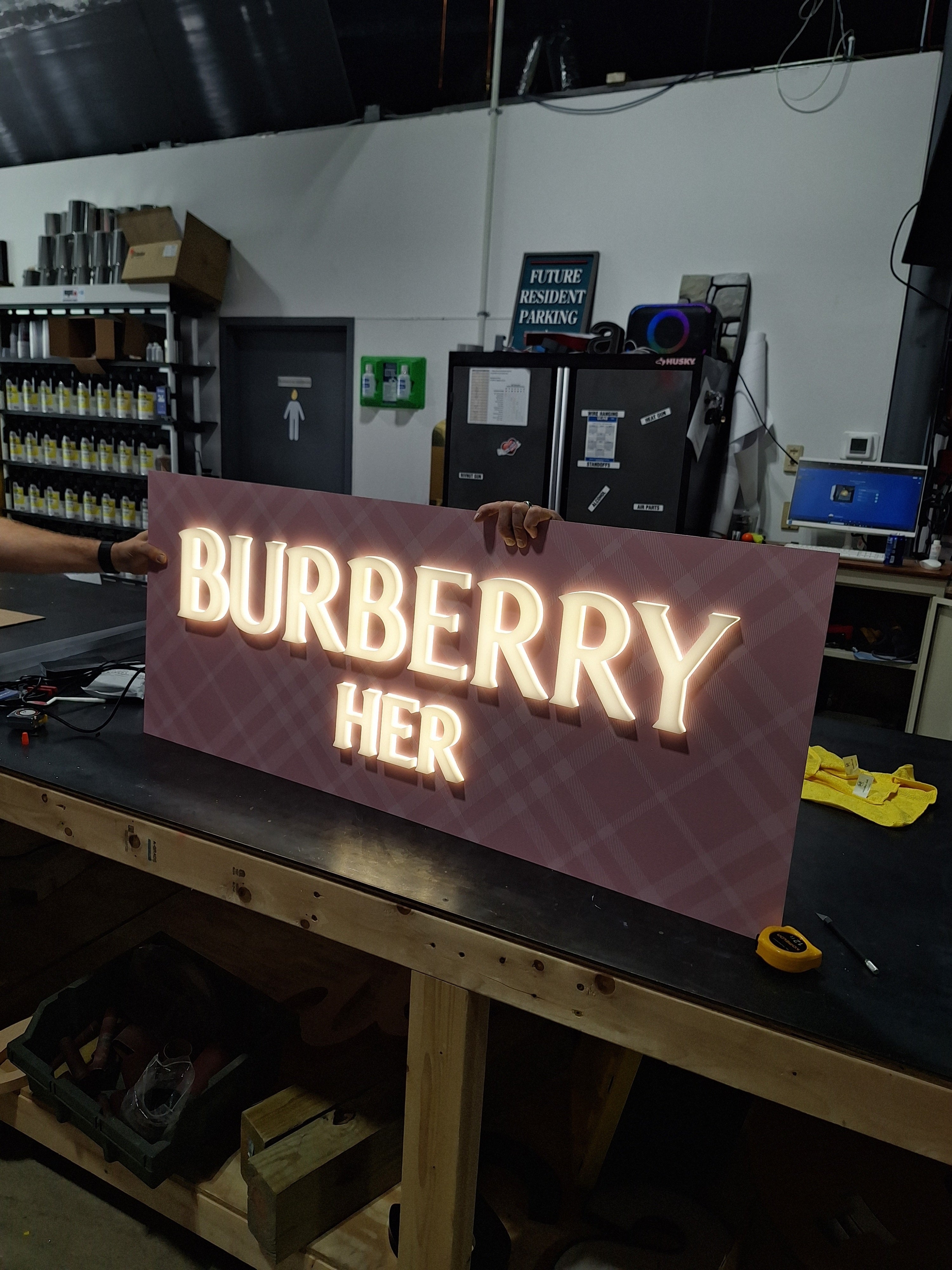 Custom Illuminated Burberry HER Display Fabricated Locally