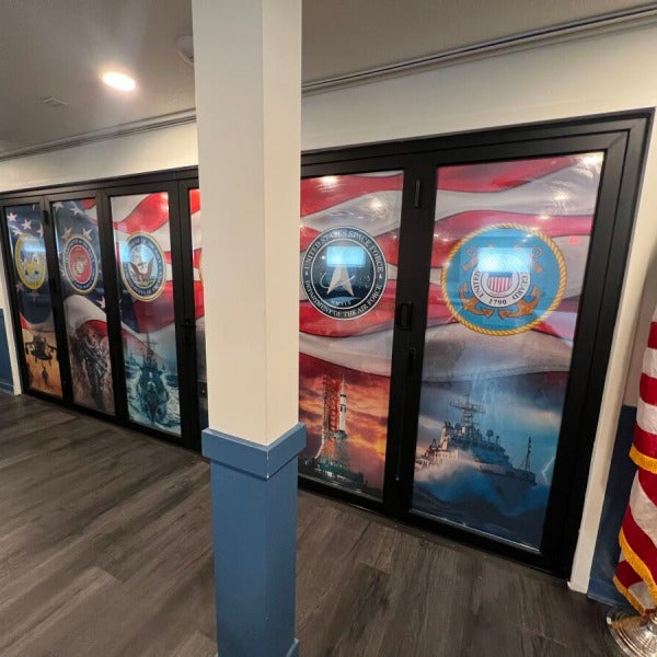 Custom Window Perf Graphics for VFW Post 9662 Honor the Six Branches of the U.S. Military