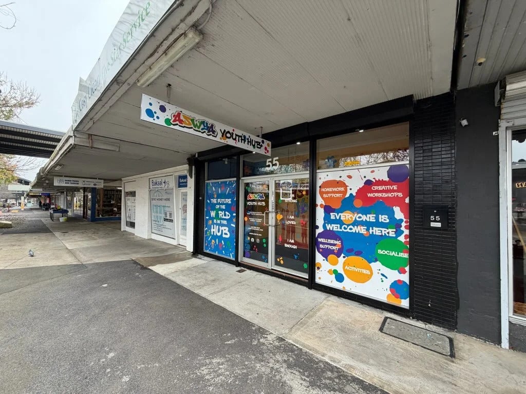 Window Graphics & Hanging Sign - Australian South West Youth Association - Heidelberg West VIC.