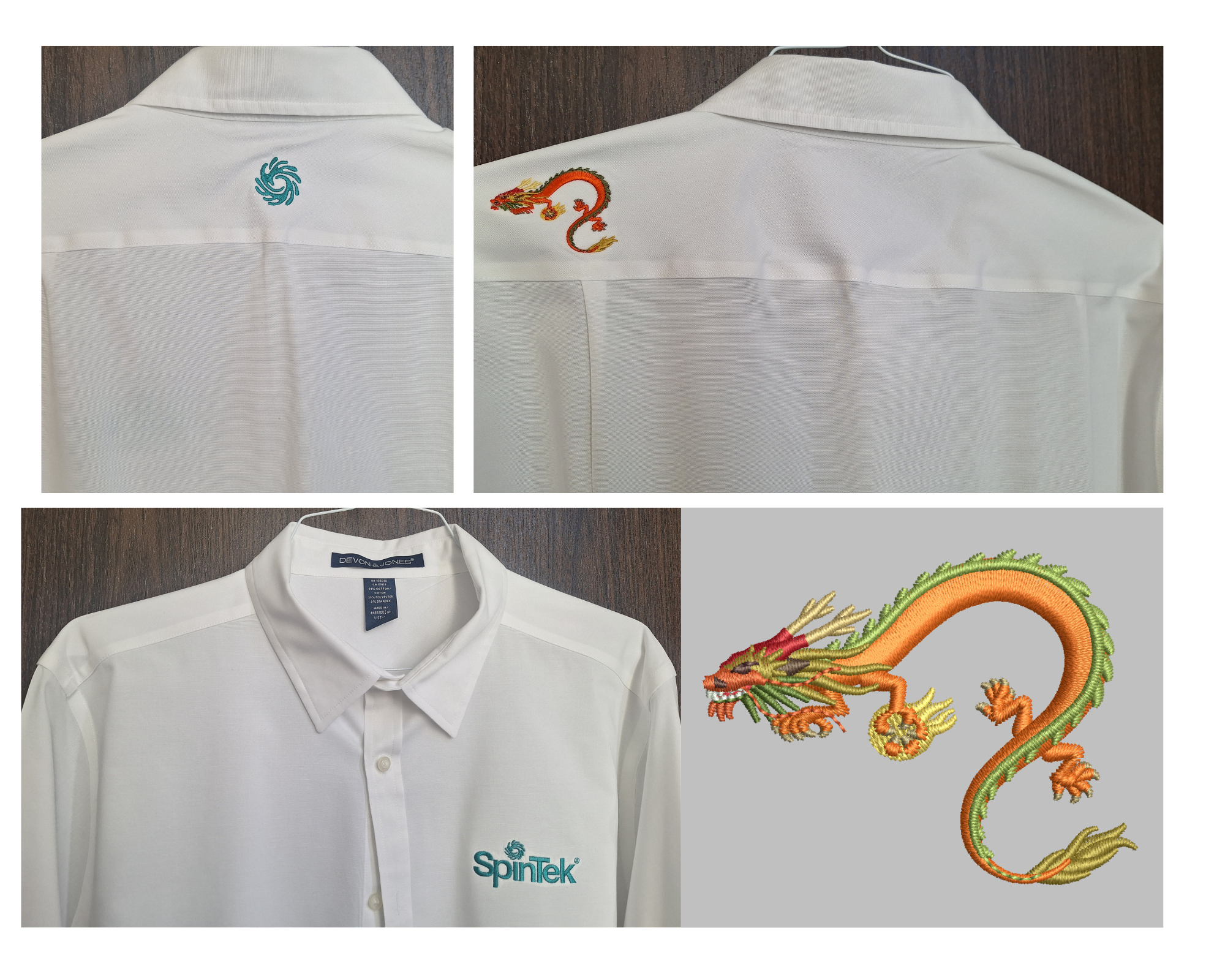 Custom Executive Dress Shirts for Spintek Featuring Premium Dragon Embroidery