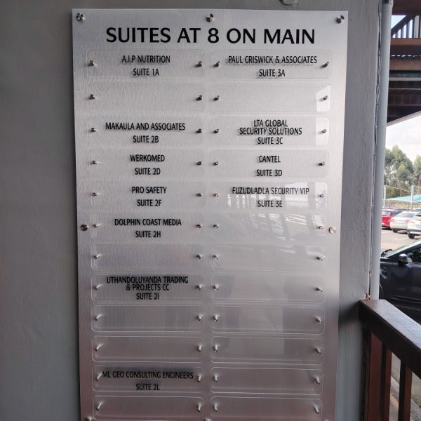 Office branding - Frosted Vinyl and Brushed ACM directional signage