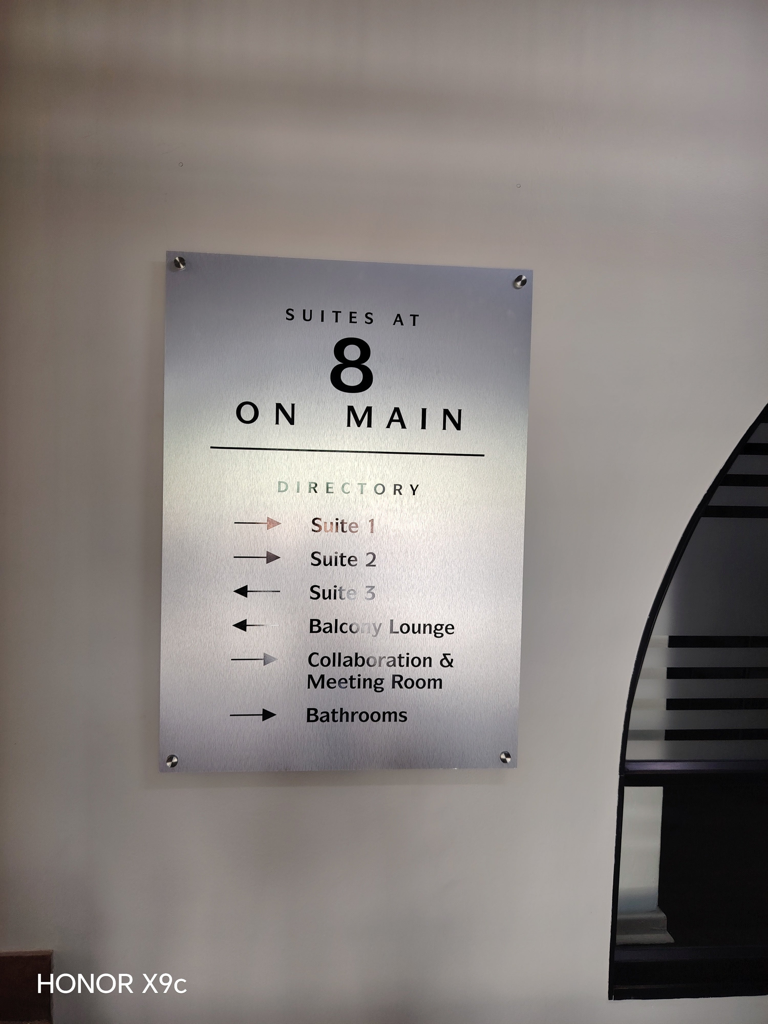 Office branding - Frosted Vinyl and Brushed ACM directional signage