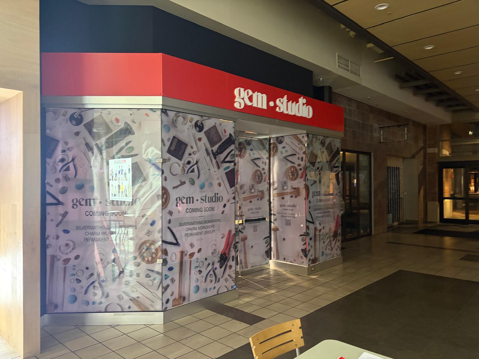 Dimensional letter storefront sign for Gem Studio at Alderwood Mall, Lynnwood