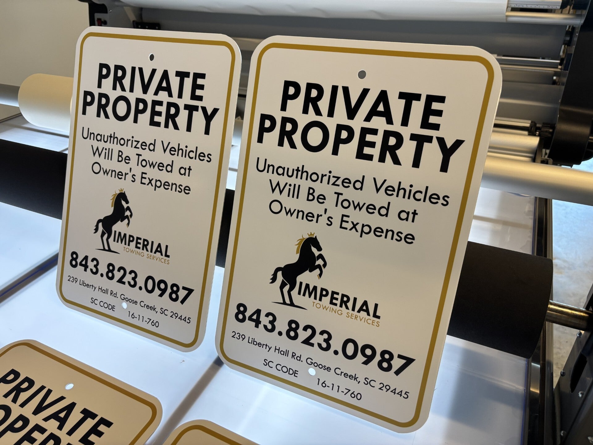 Custom Parking Sign 18" x 24" Aluminum 0.080 Sign for Imperial Towing Goose Creek