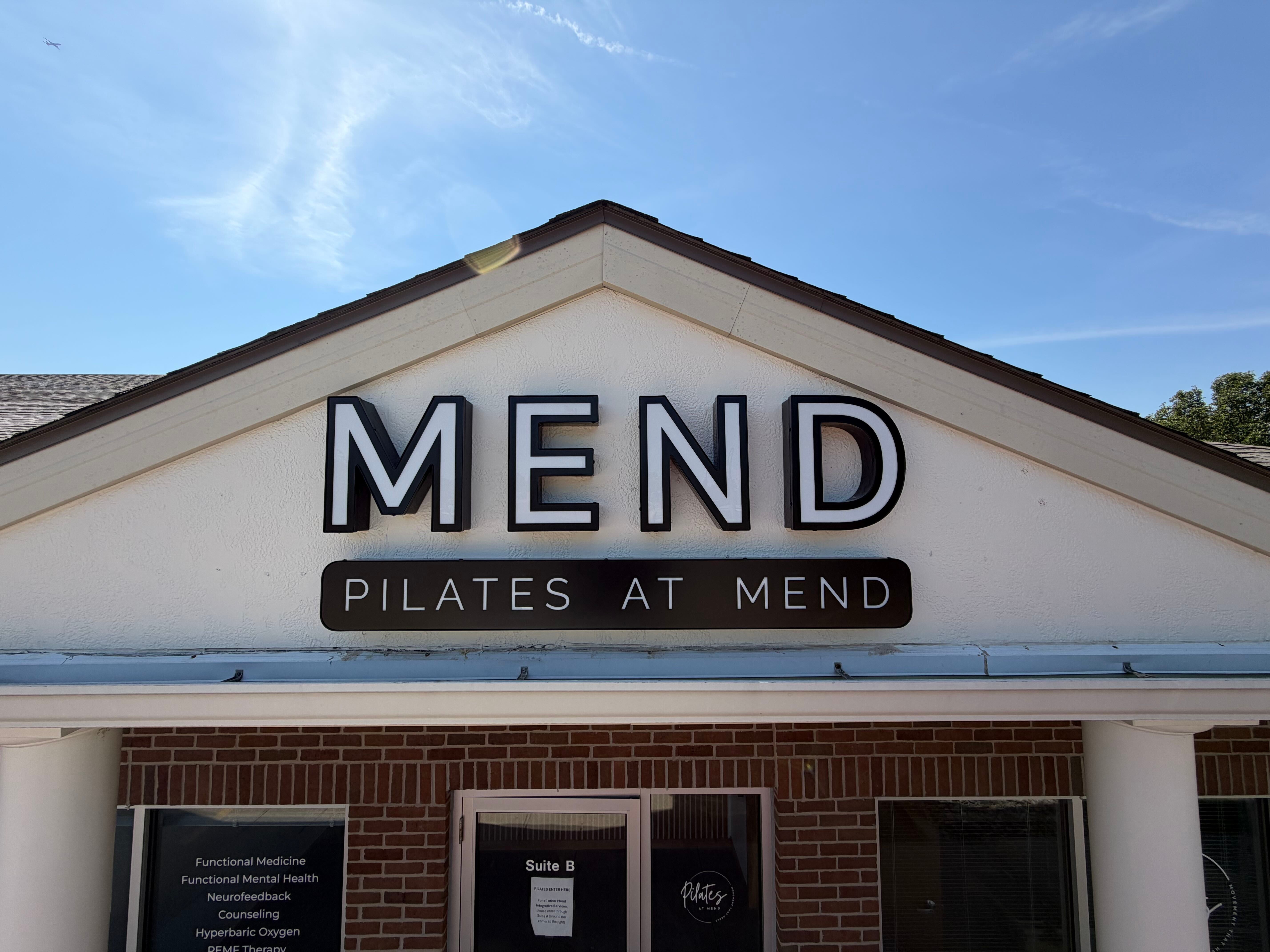 Custom Channel Letter Signs for Pilates at Mend & Mend Integrative Wellness