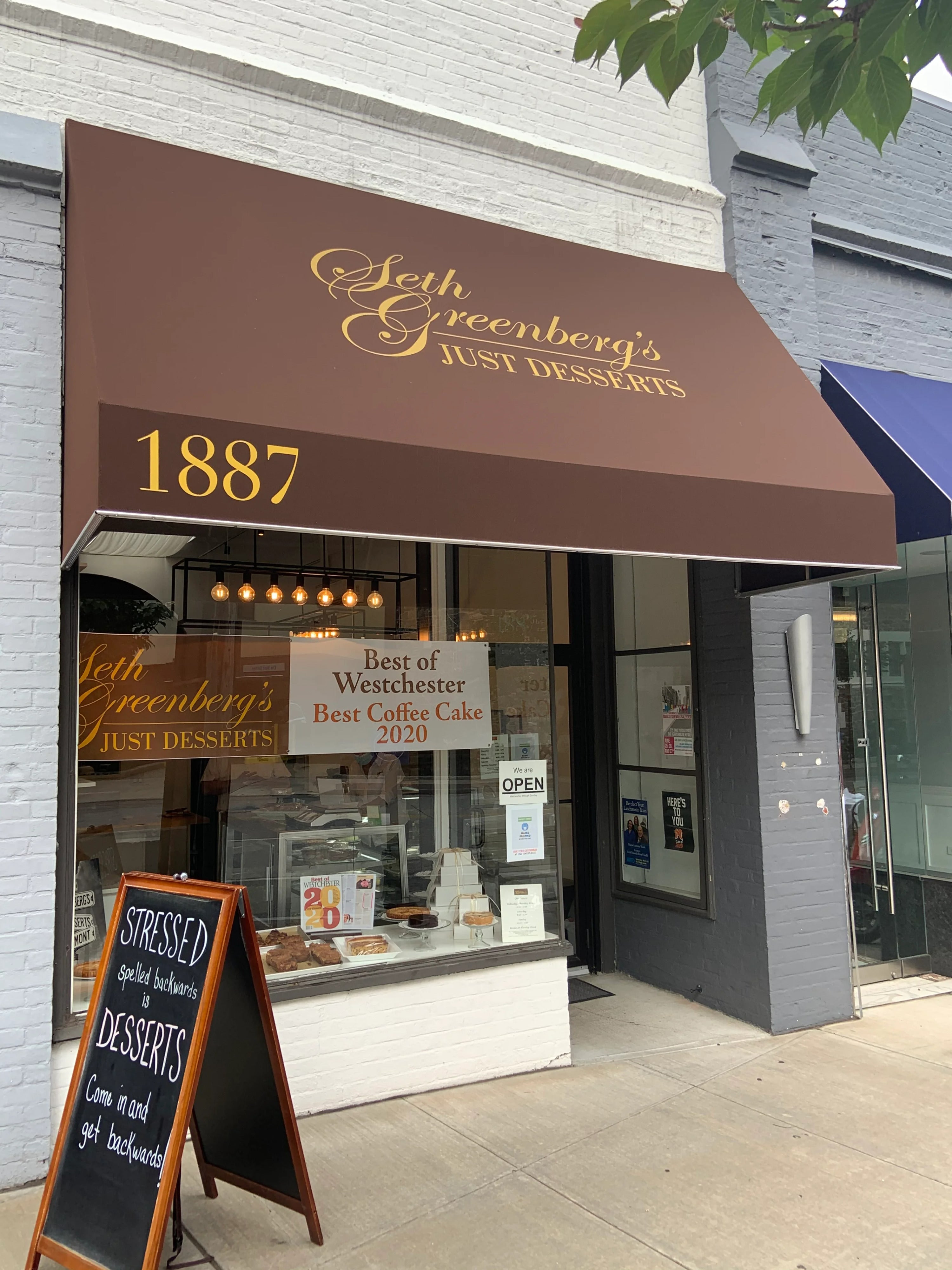 Awning for Seth Greenberg's Just Desserts in Larchmont, NY
