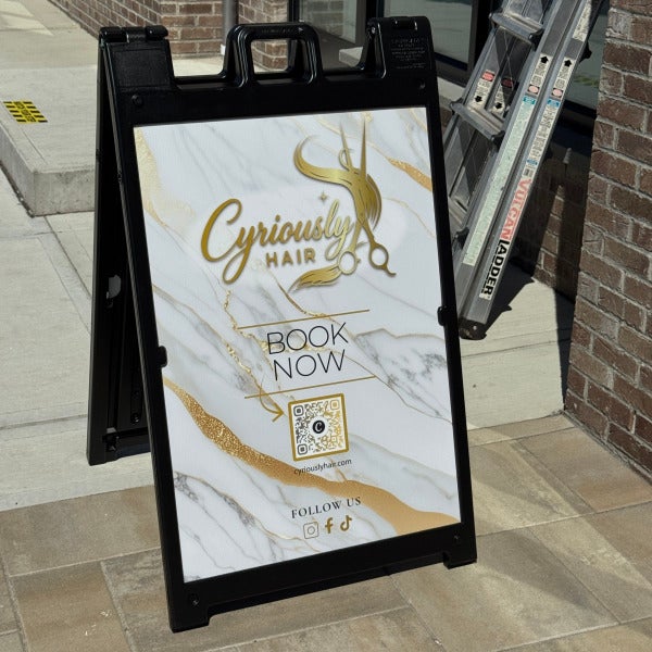 Custom A-Frame Signs for Cyriously Hair in Bristol, CT