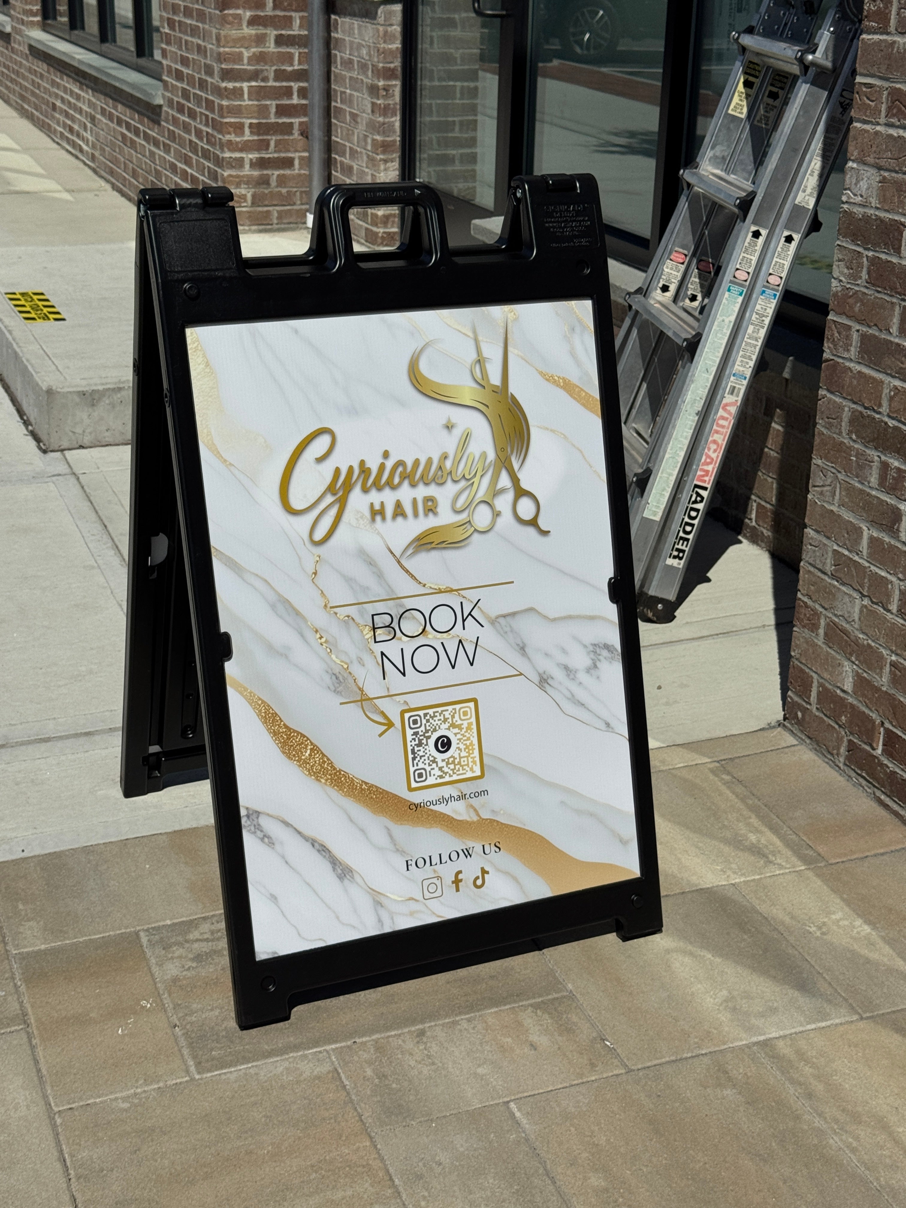 Custom A-Frame Signs for Cyriously Hair in Bristol, CT