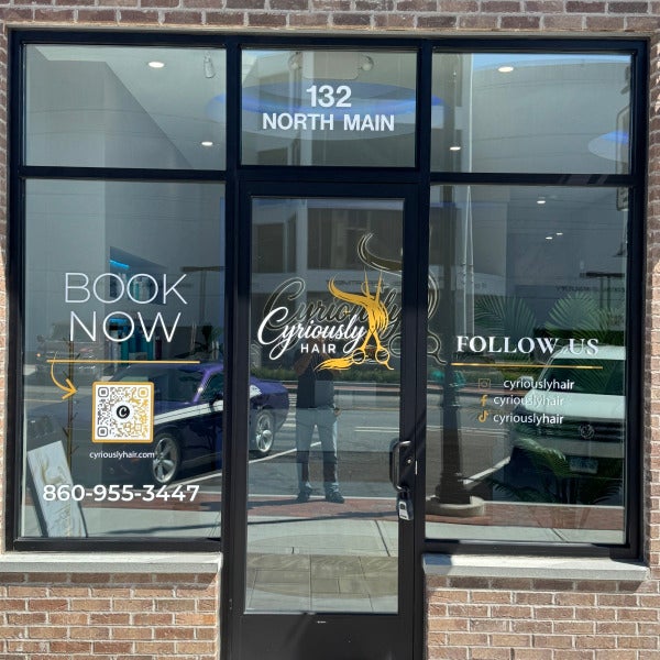 Storefront Window Graphics for Cyriously Hair in Bristol, CT