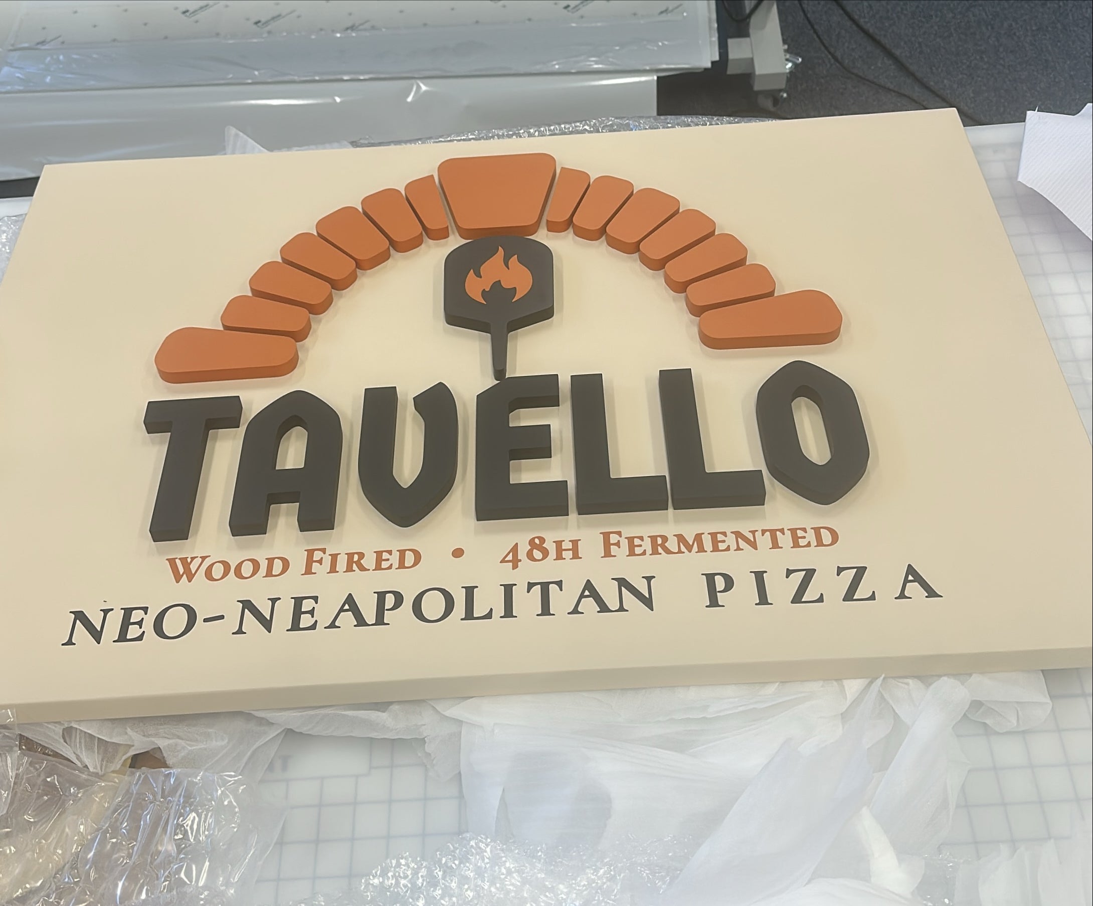 Double-Sided Blade Sign, Dimensional Logo and Building Sign for Tavello Pizza in Bristol, CT