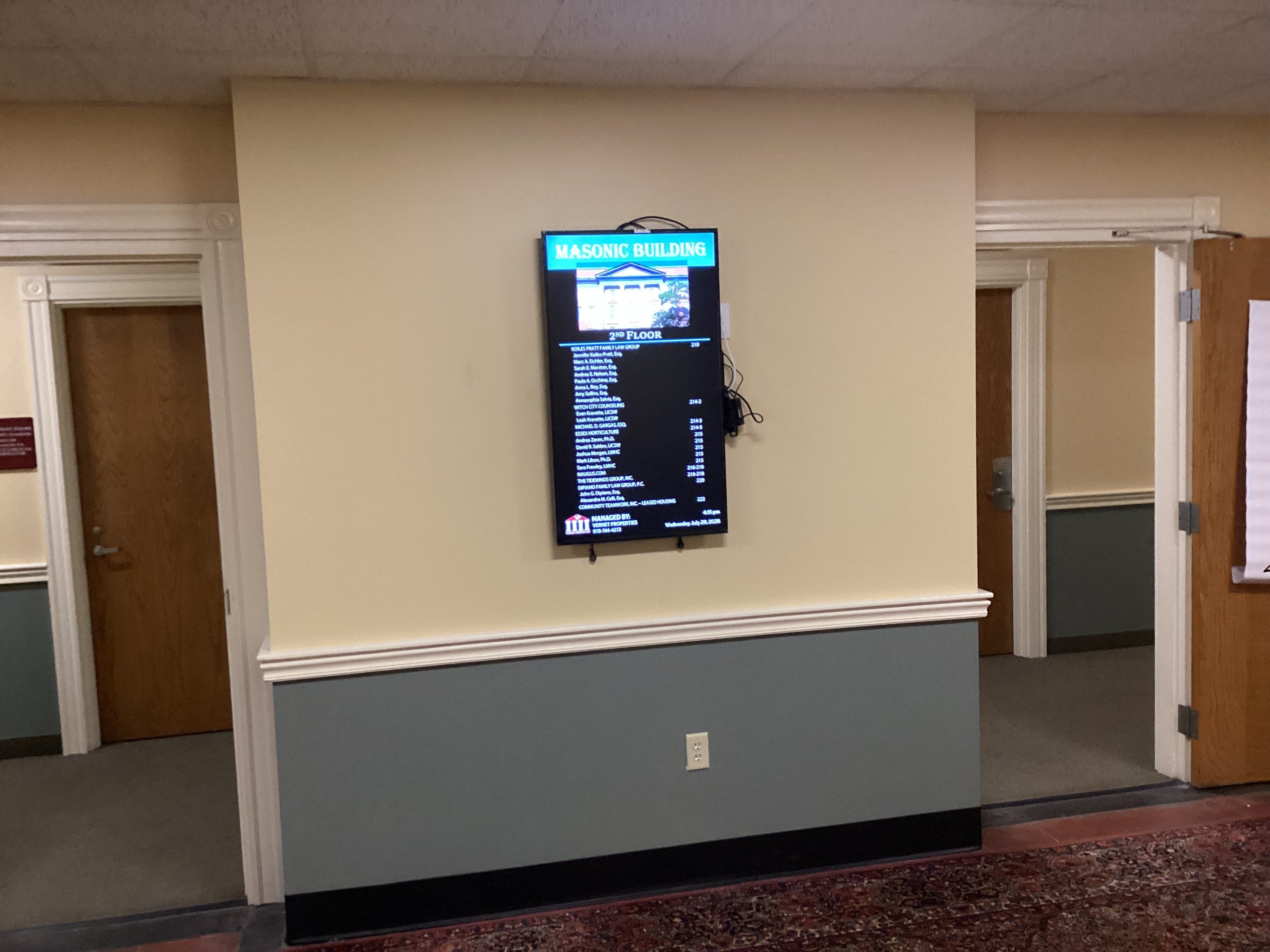 Modern Digital Directory Sign Enhances Navigation Inside the Historic Masonic Building