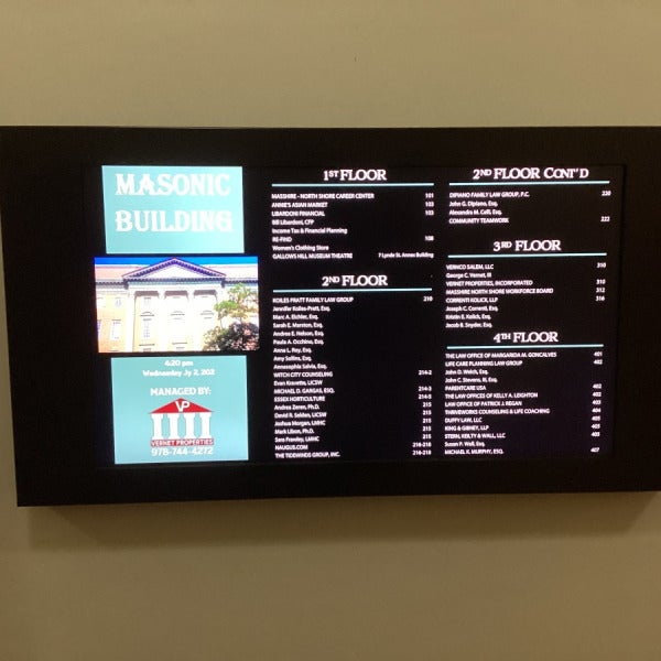 Modern Digital Directory Sign Enhances Navigation Inside the Historic Masonic Building