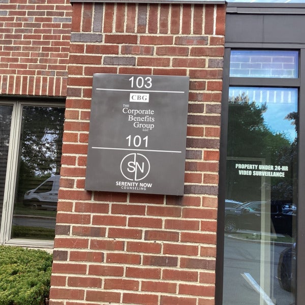 Professional Multi-Tenant Building Sign Installation for Corporate Benefits Group and Serenity Now Counseling