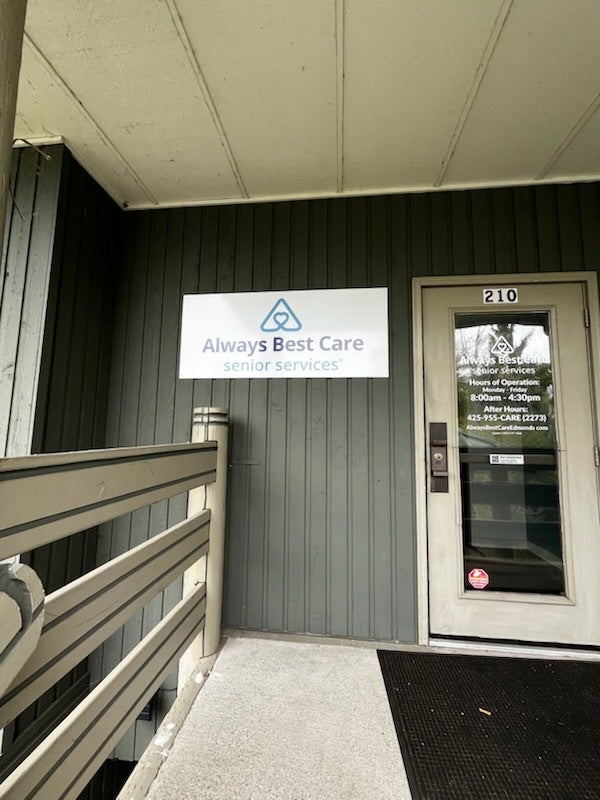 Building signage for Always Best Care Senior Services in Lynnwood, WA